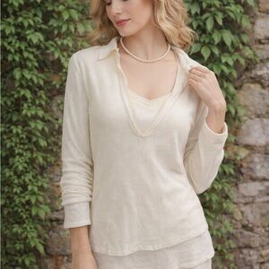 LINQ Two-Piece Luxury Fitted Minimalist Capsule Cream Layered Set, S/M